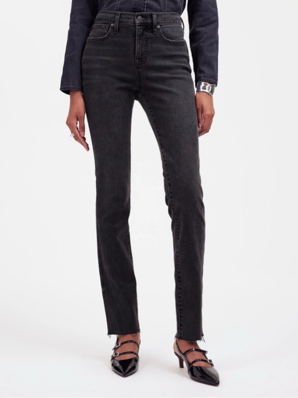 NWT Madewell Black Mid Rise Stovepipe Denim Jeans Size 24 Petite